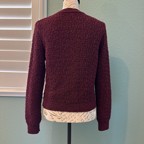 NWOT H&M Round Neck Textured Knit Cardigan Burgundy Size S - Picture 3 of 7